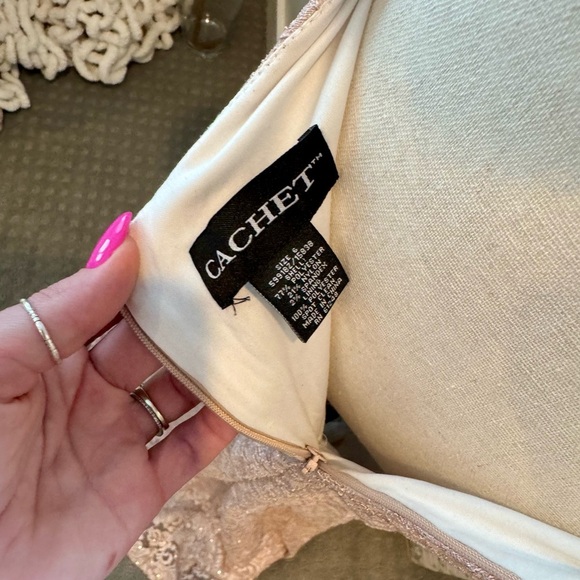 Cachet Rose gold/Blush pink Elegant Lace Evening Gown size 6 - Picture 9 of 11